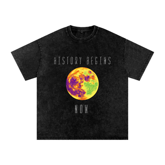 HISTORYBEGINSNOW™ Snow Washed Oversized MOON Cotton T-Shirt